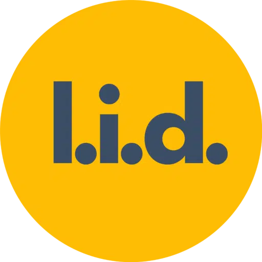 logo von l.i.d. Schrift auf einer runden Fläche. l.i.d. steht für learn. interact. digital und wurde 2023 gegründet